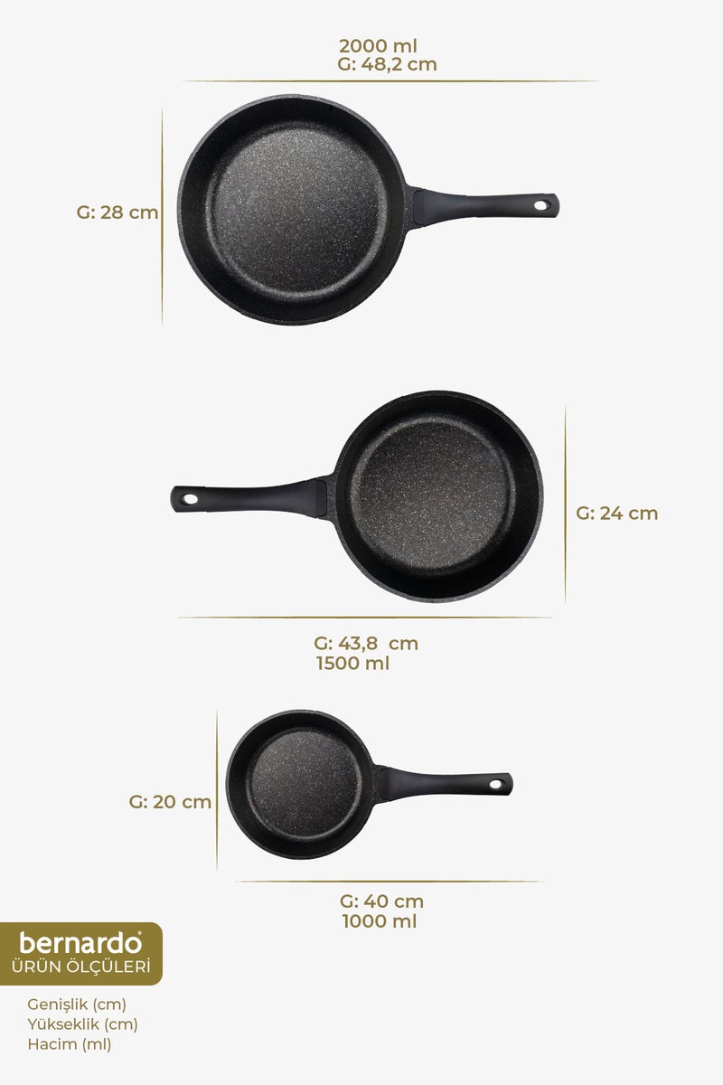 Bernardo Olympos 3-Piece Cast Iron Pan Set Black (20 24 28 cm) (Made in Turkey) - Image 2